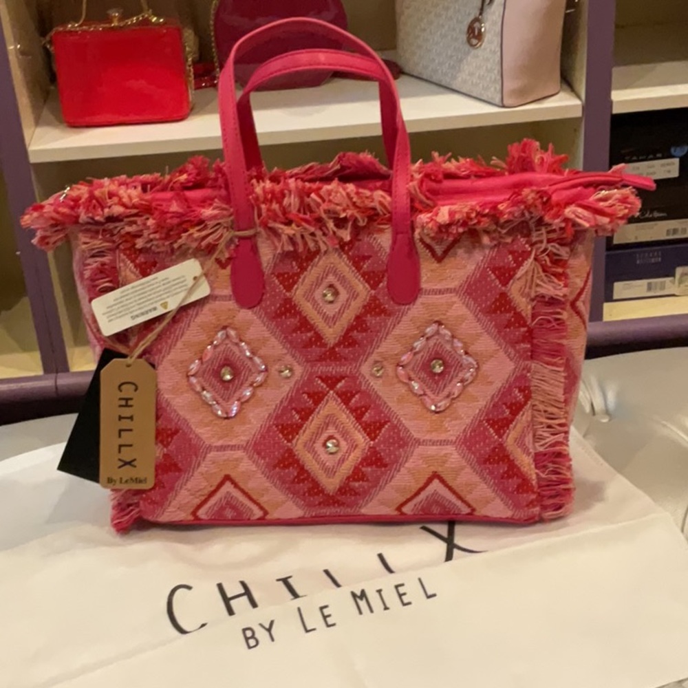 Chillx Pink Fringed Jeweled Purse NWT